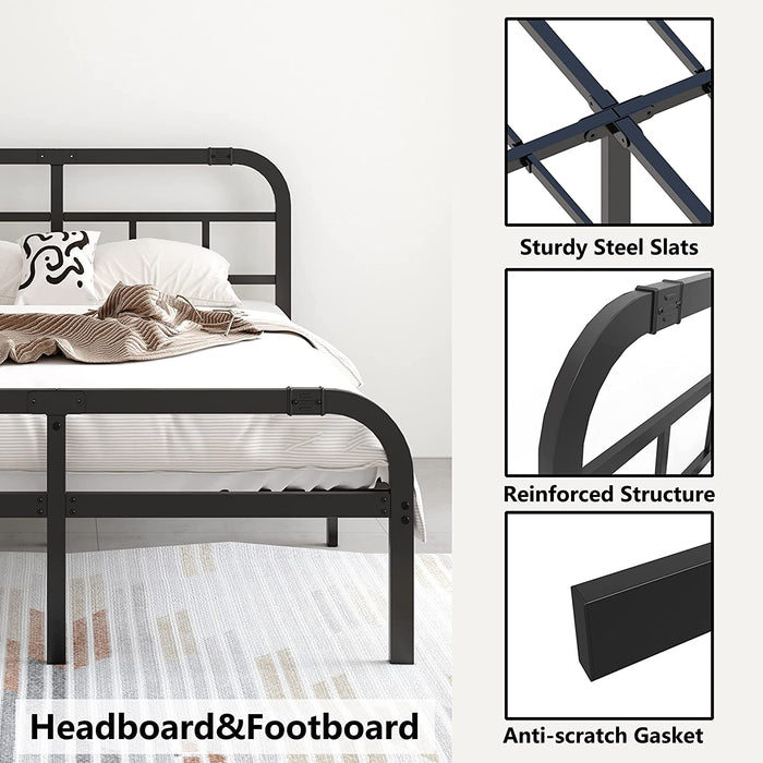 Black Full Heavy Duty Metal Bed Base W/ Headboard and Footboard