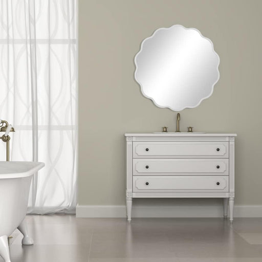 White Mirror for Wall 22 Inch Large Decorative Mirror Irregular Rounded Sunburst White Trim Mirror for Bathroom, Vanity,Bedroom, Dresser, Livingroom,Entryway