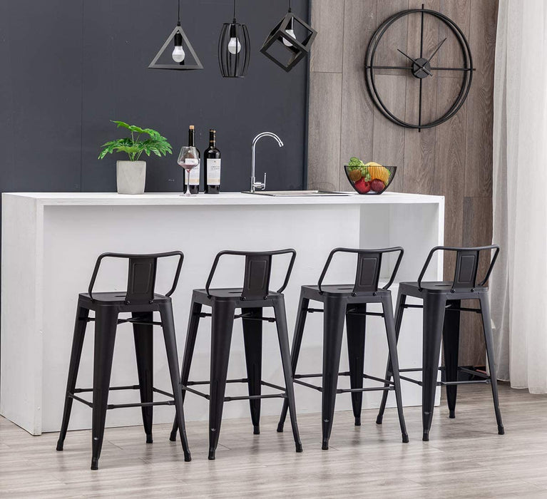 Low Back Matte Black Metal Counter Stools Set of 4