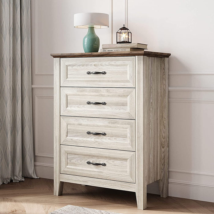 White Beige 4-Drawer Tall Bedroom Chest