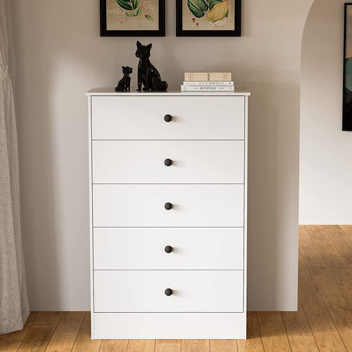 White Tall Dresser with 5 Drawers