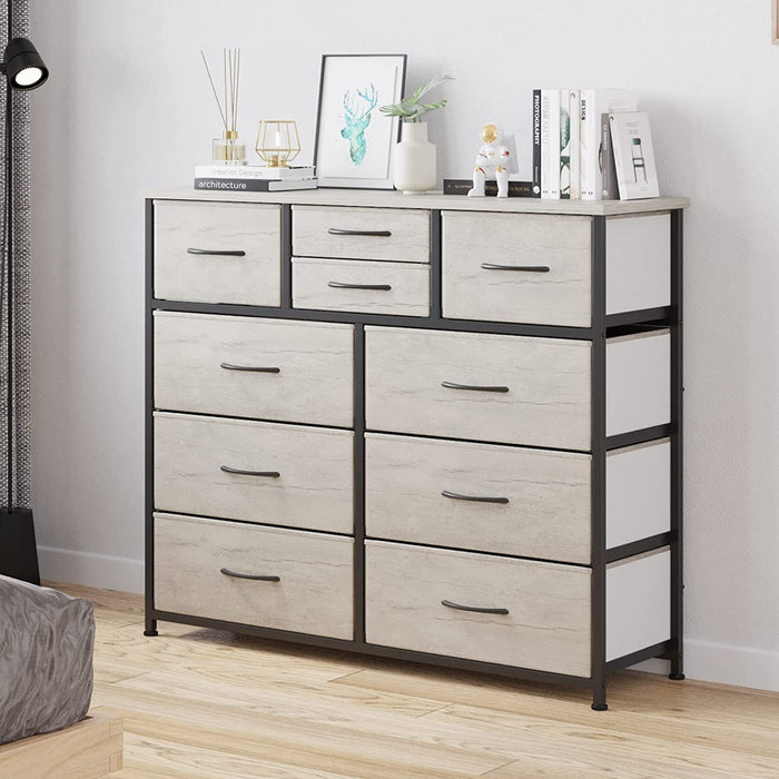 Grey 4 Drawer Chest of Drawers with Wood Top and Nightstand