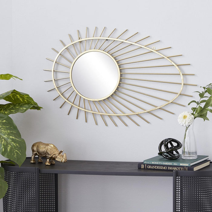 Metal round Wall Mirror, 22" X 1" X 34", Gold