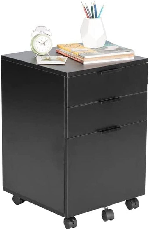 Black Rolling Wood File Cabinet with Locking Wheels