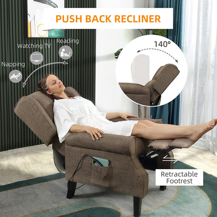 Brown Wingback Recliner with Massage & Heat