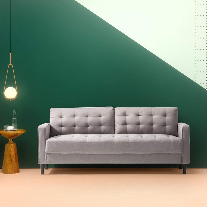 Benton Grid Tufted Sofa, Stone Grey