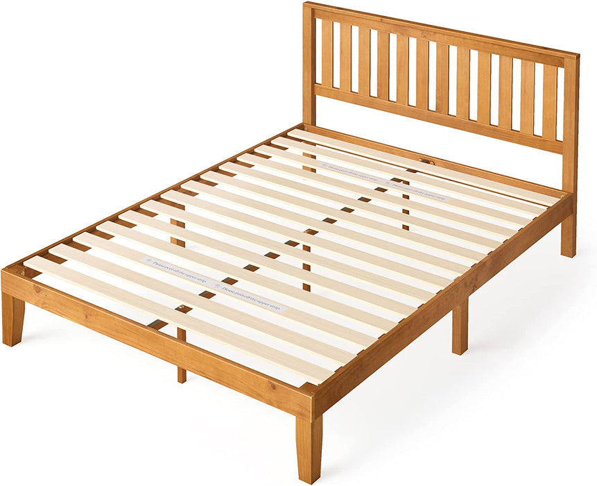 Wood Platform Bed Frame, Rustic Pine Headboard