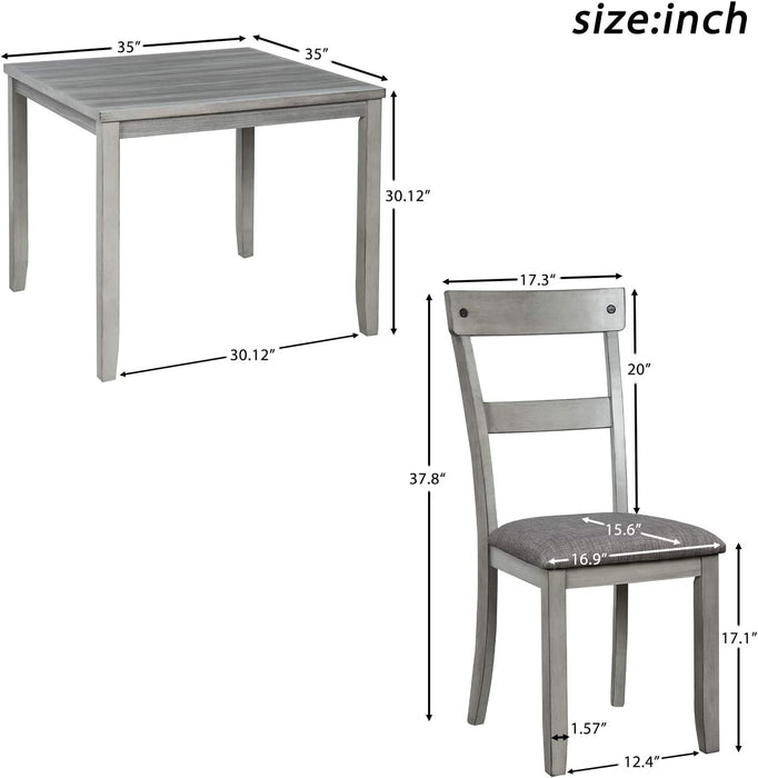 5-Piece Farmhouse Wood Kitchen Dining Table Set with Padded Chairs