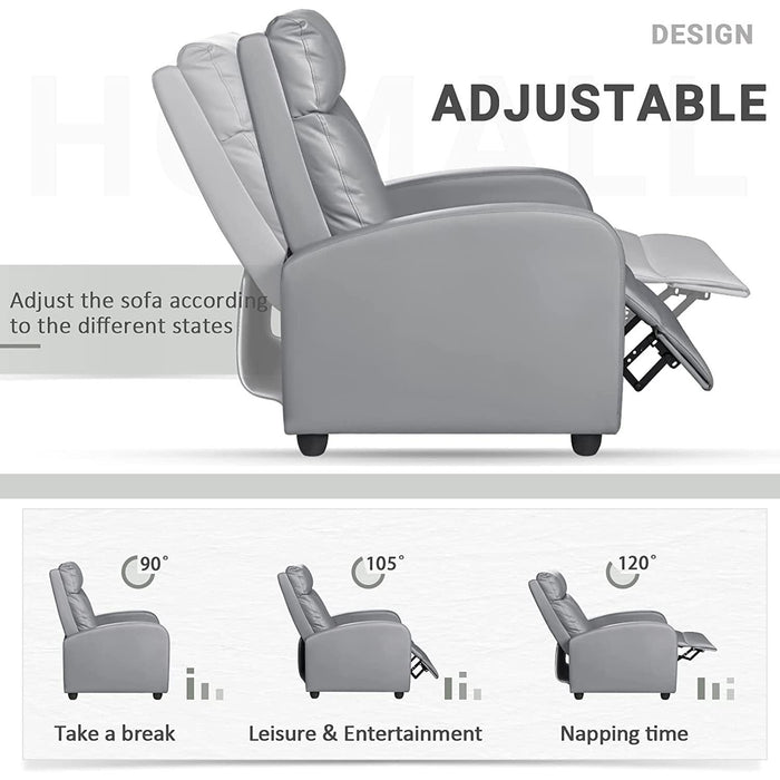 Padded Leather Recliner Club Chair (Gray)