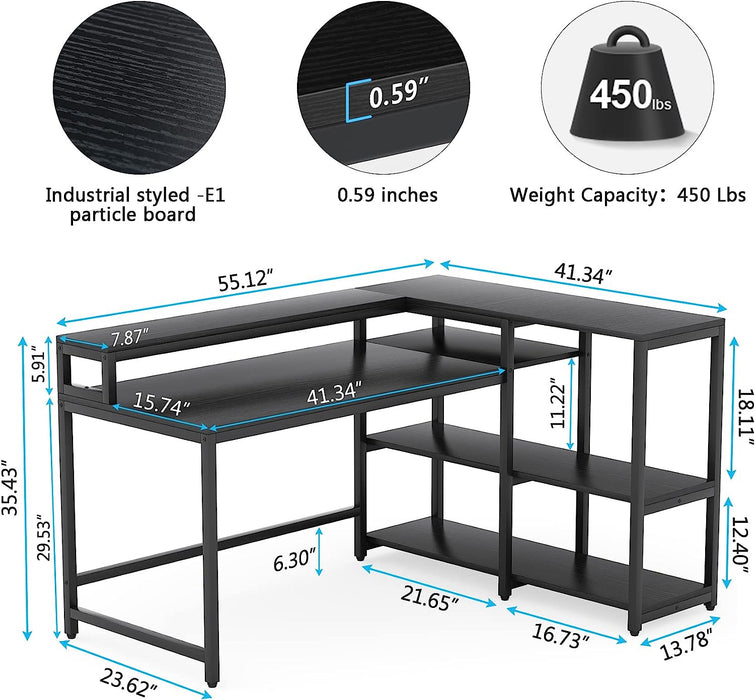 Black Industrial L-Shaped Computer Desk