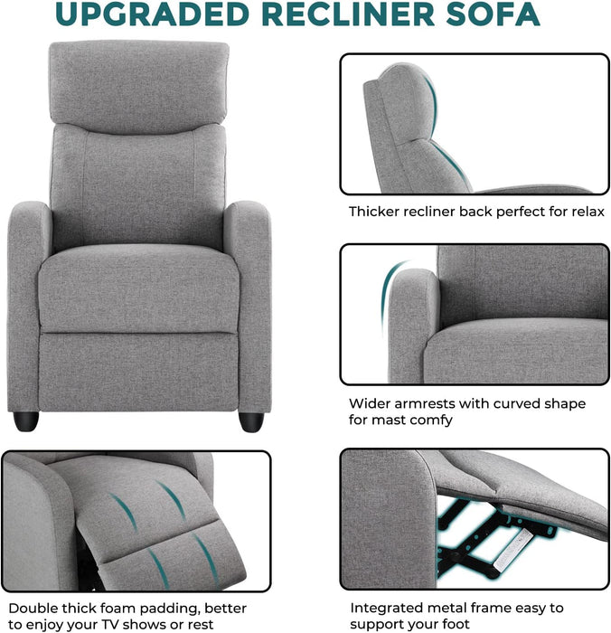 Grey Fabric Padded Seat Backrest Recliner Chair