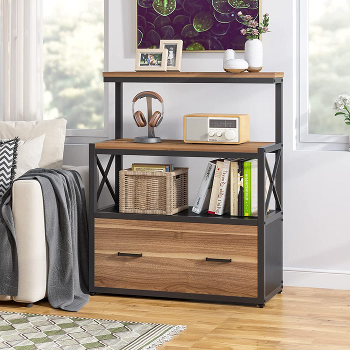 Modern File Cabinet with Printer Stand and Shelves