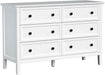 Modern White 6-Drawer Dresser with Metal Handles