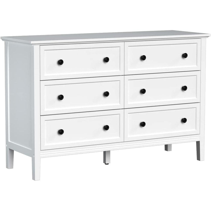 Modern White 6-Drawer Dresser with Metal Handles