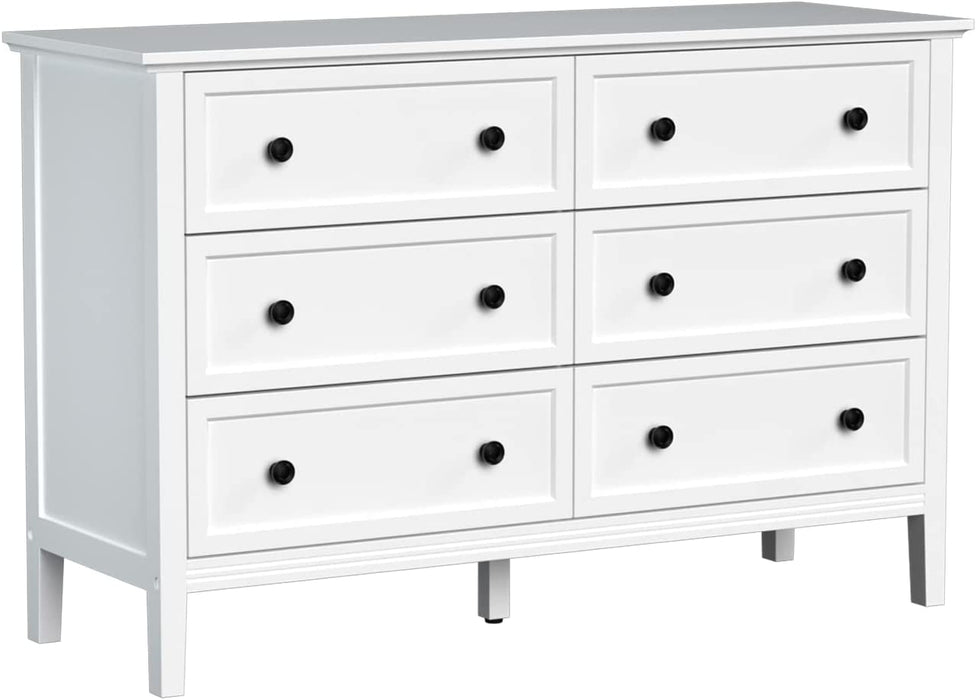 Modern White 6-Drawer Dresser with Metal Handles