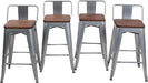 Low Back Metal Counter Stool with Wooden Seat Set of 4