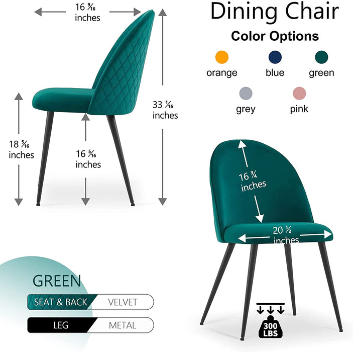 Velvet Accent Dining Chairs Set of 4 in Dark Green