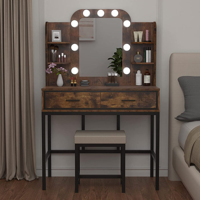 Elegant Lighted Makeup Vanity Desk, Brown