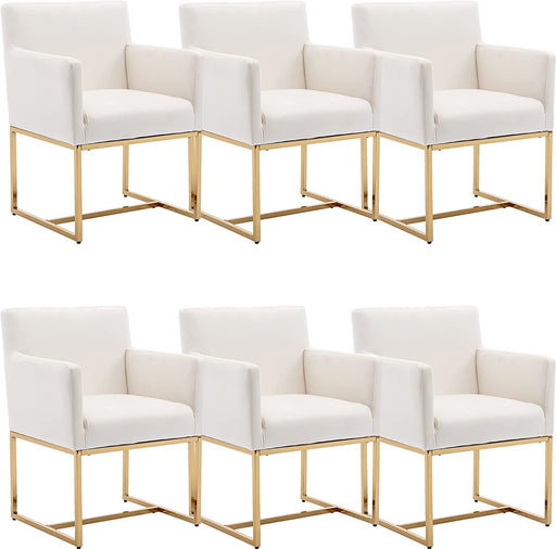Set of 6 Ivory Velvet Dining Chairs with Arm
