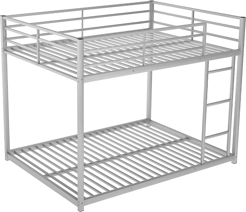 Full over Full Bunk Bed Low with Ladder, Silver