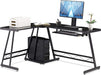 Jet Black L-Shaped Computer Desk with Stand