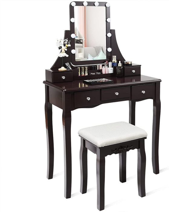 Brown Vanity Set with 10 LED Lights