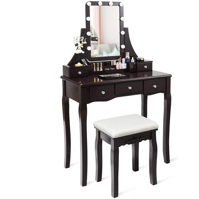 Brown Vanity Set with 10 LED Lights