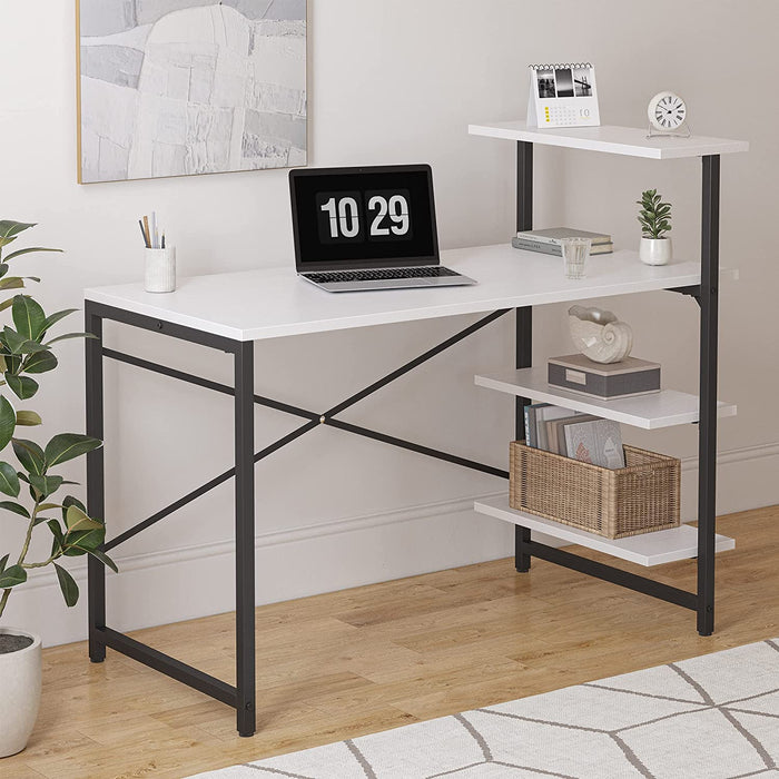 Compact White Desk with Shelves for Home Office