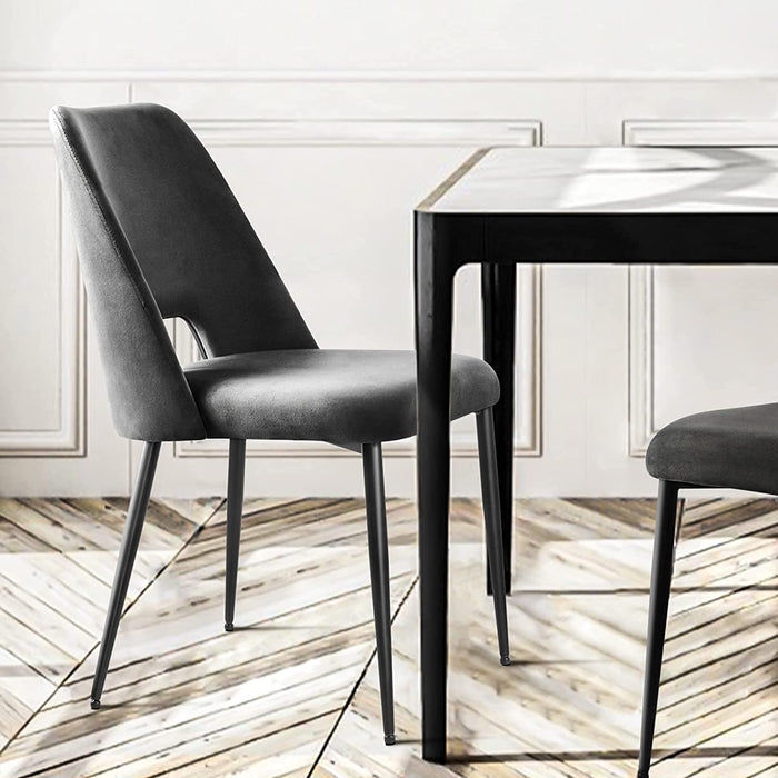 Mid Century Modern Black Velvet Dining Chairs, Set of 2