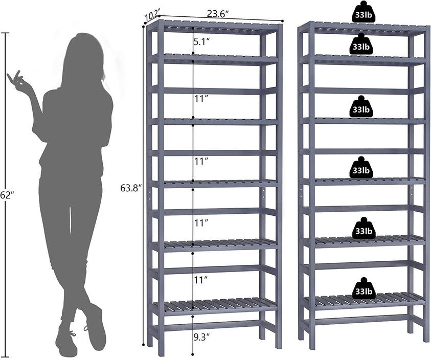 Adjustable 6-Tier Bamboo Bookshelf for Multiple Rooms