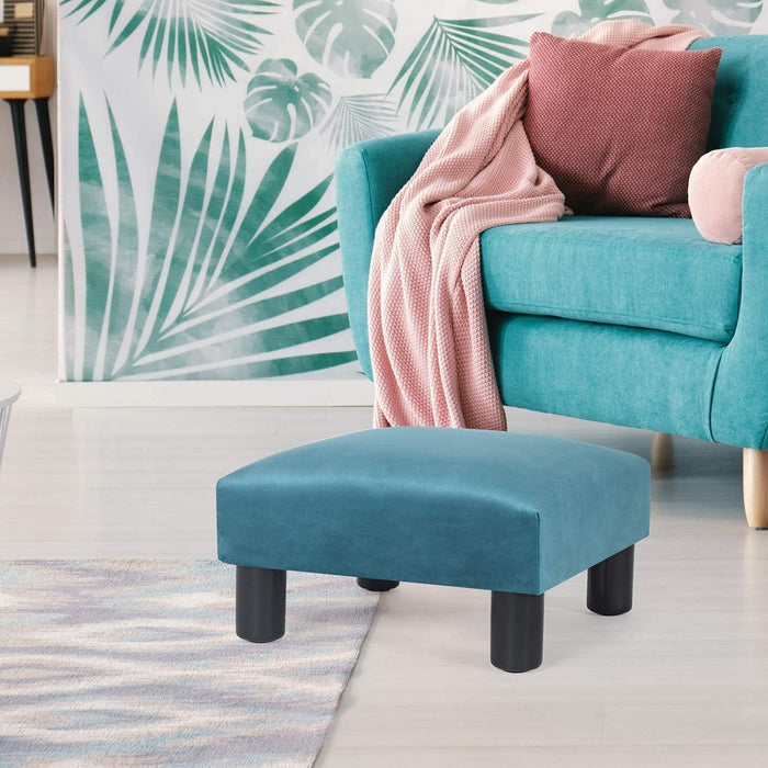 Blue Upholstered Footstool with Pet Steps