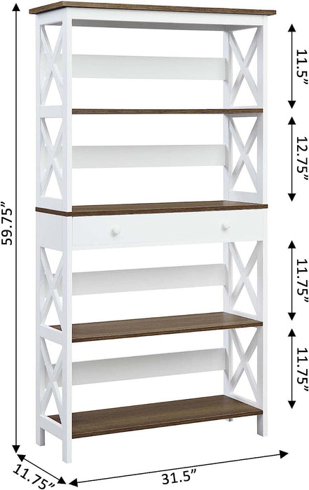 Driftwood and White Oxford Bookcase with Drawer