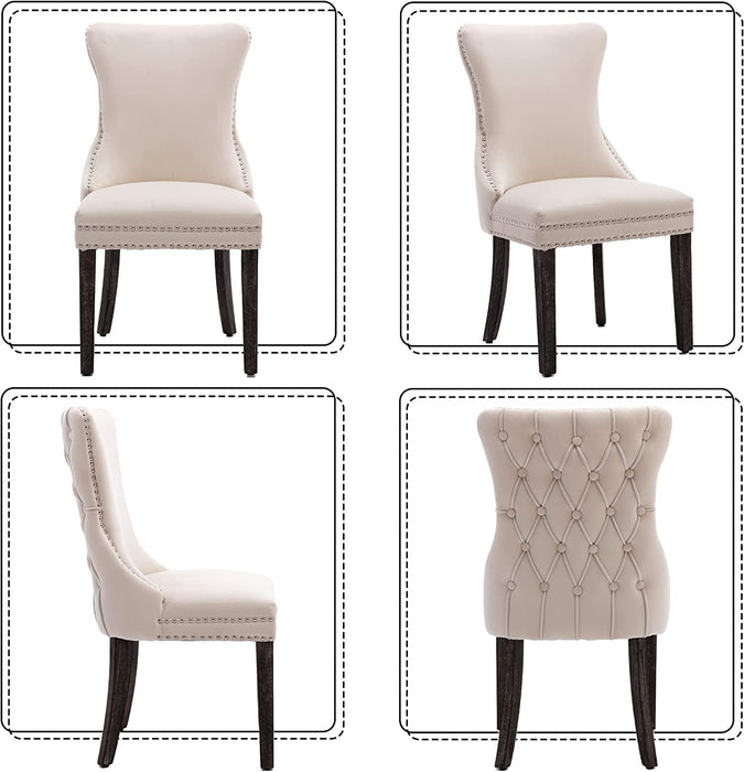 Wingback Velvet Dining Chairs Set of 2, Tufted, Nailhead Trim, Gray