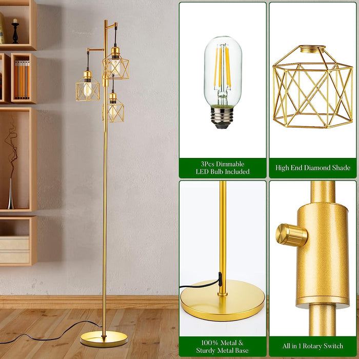 Modern Gold Decorative 3-Light Floor Lamp with Dimmable Feature