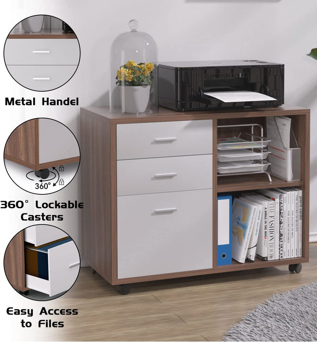 3-Drawer Lateral File Cabinet with Printer Stand