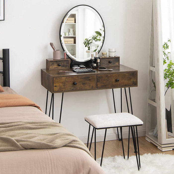 Rustic Brown Vanity Set with Lighted Mirror