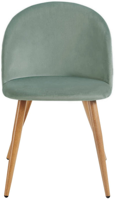 Set of 2 Green Velvet Dining Room Chairs, Metal Legs