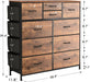 Rustic Brown 10-Drawer Chest of Drawers with Side Pockets