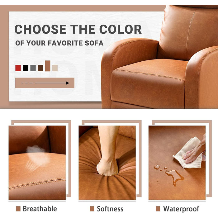 Padded Seat Leather Recliner Chair (Khaki)