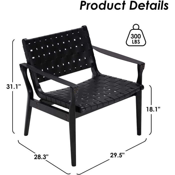 Scandinavian Woven Leather Chair with Boho Accent