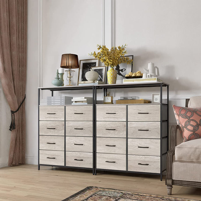 8-Drawer Dresser with Shelves, Fabric Drawers, Greige