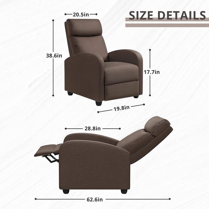 Brown Fabric Recliner Sofa with Thick Cushion