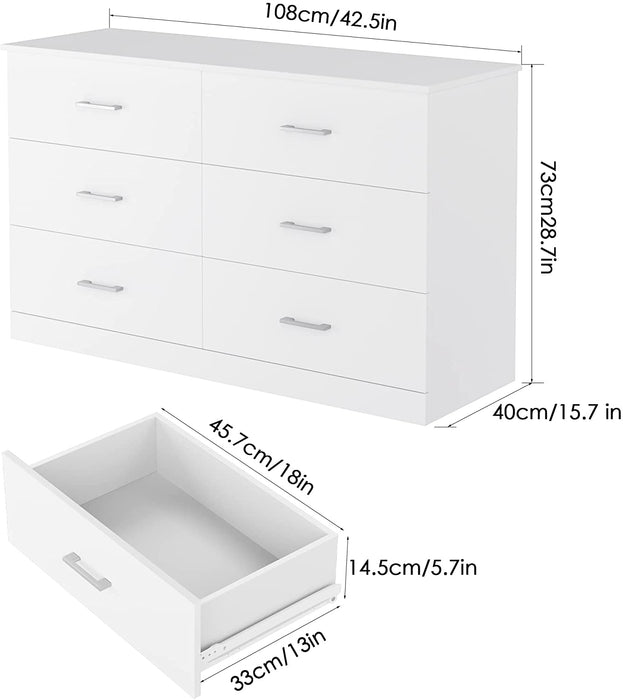 White 6-Drawer Dresser for Bedroom Storage