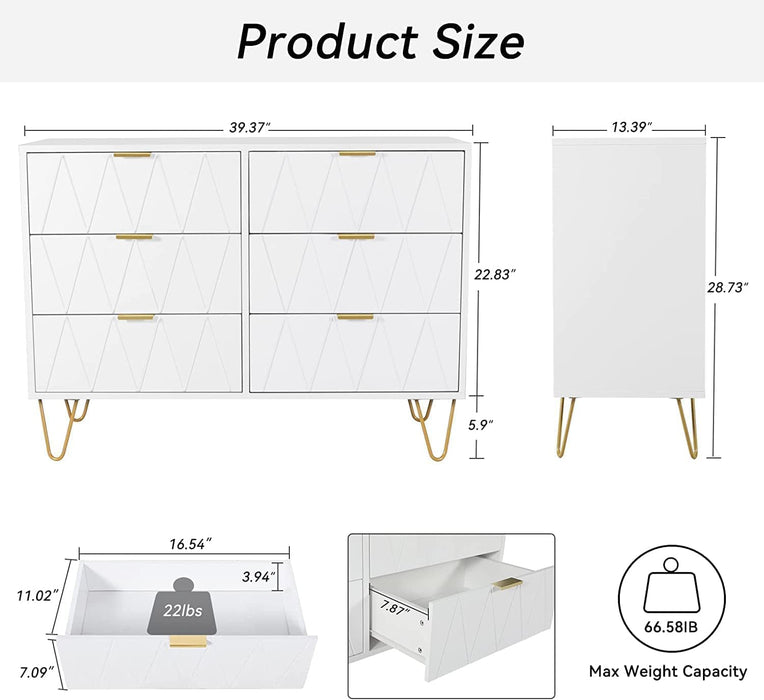 White 6-Drawer Modern Dresser Chest