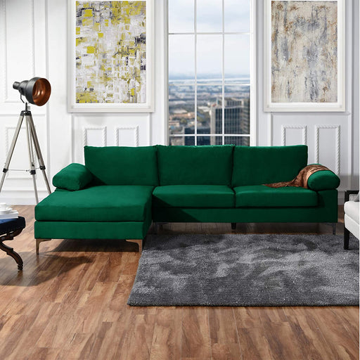 Large Green Velvet L-Shape Sectional Sofa