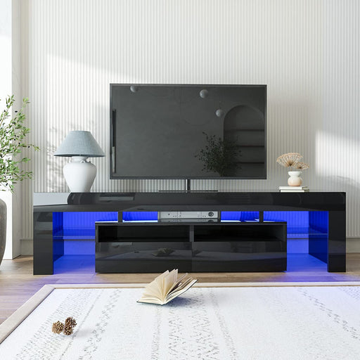 Modern Black LED TV Stand with Drawer and Glass Shelf