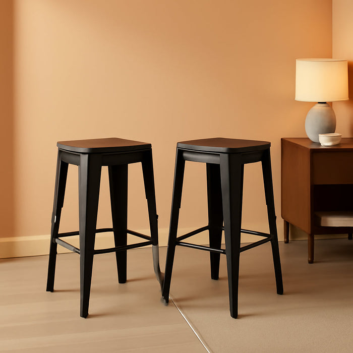 Square Metal Bar Stool Stackable Set of 2