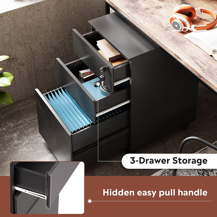 Black Rolling File Cabinet for Home Office