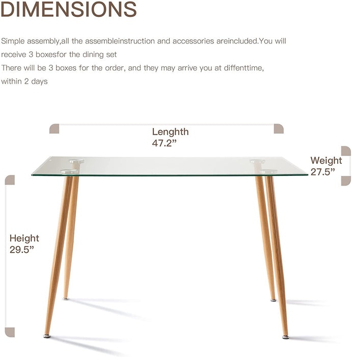 Rectangular Glass Top Dining Table with Wooden Legs