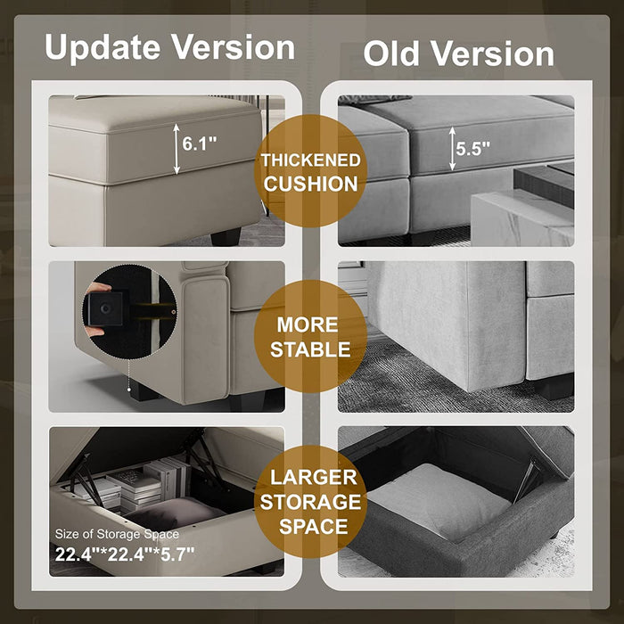 Grey Velvet U-Shaped Modular Sofa with Storage